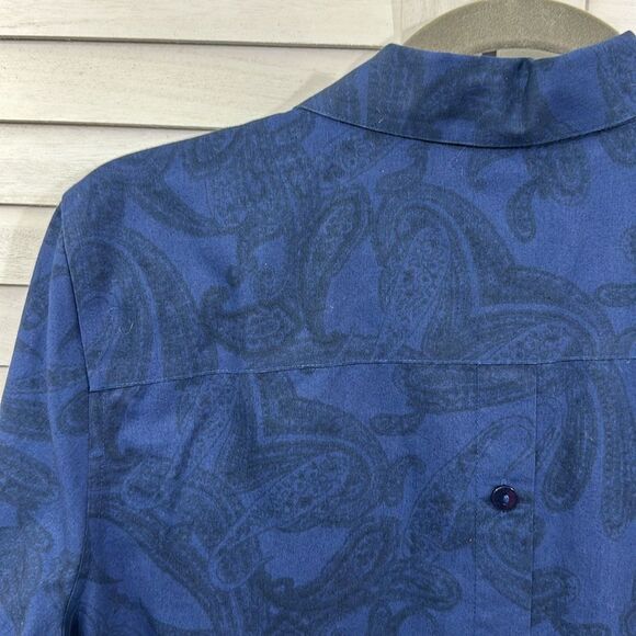 Chico's No Iron Shirt Size 1 Size 8 Blue With Vibrant Paisley Print - Picture 12 of 16